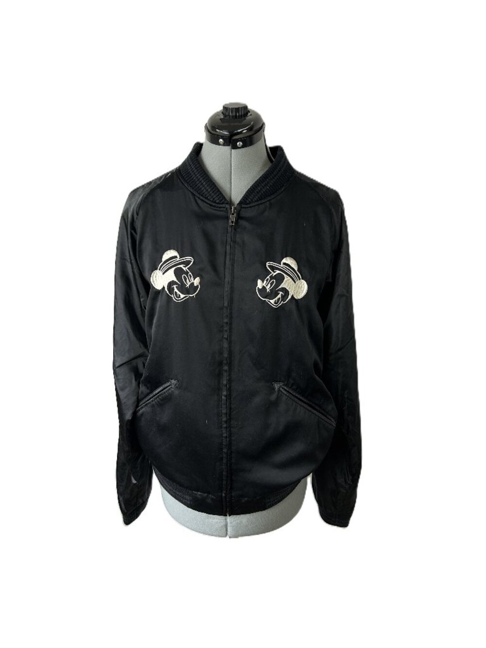 Uniqlo Disney Mickey Satin Bomber Jacket Black Embroidered M